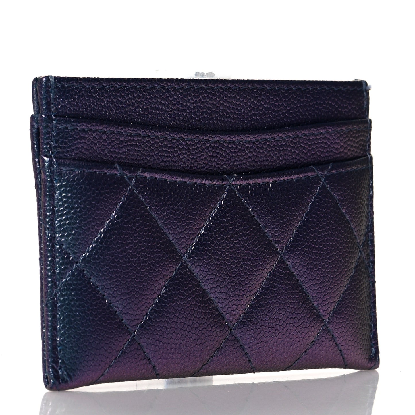 Iridescent Caviar Quilted Card Holder Dark Blue