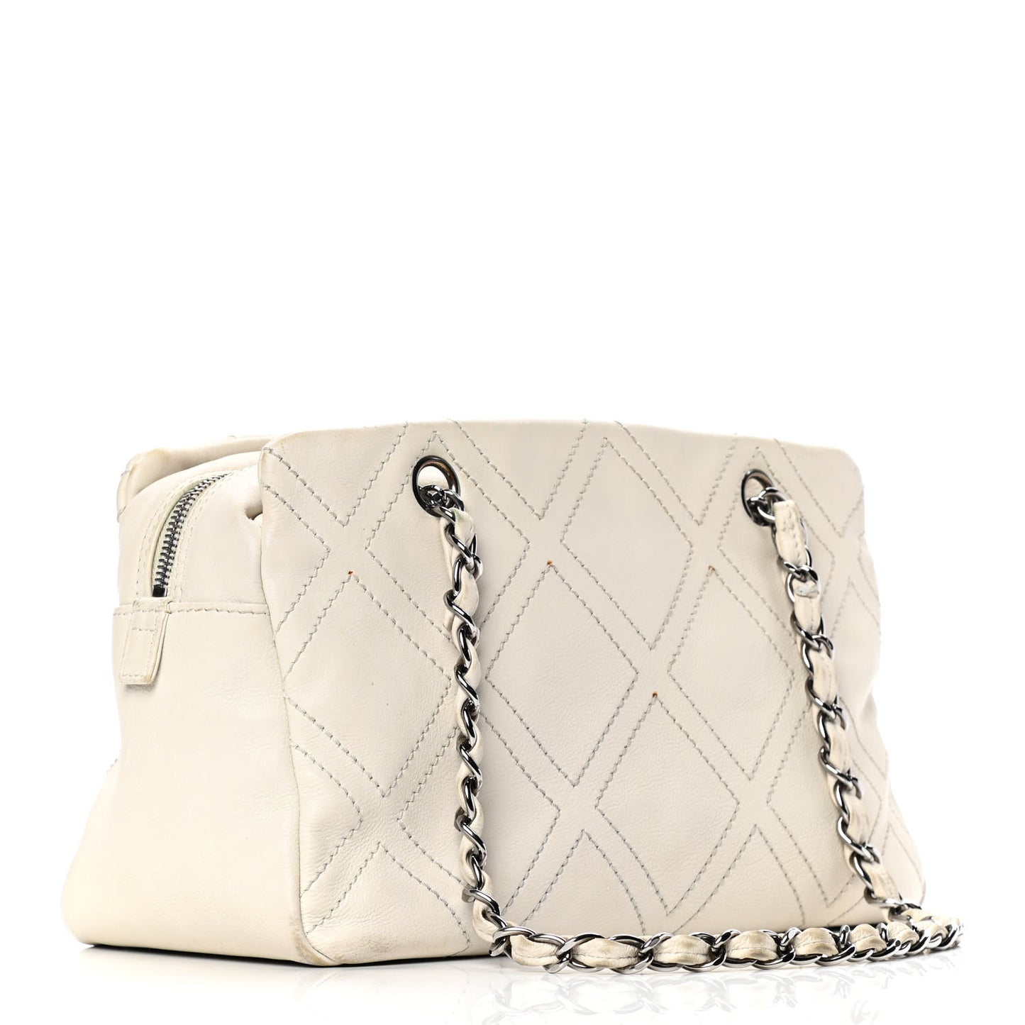 Calfskin Small Diamond Stitch Tote White