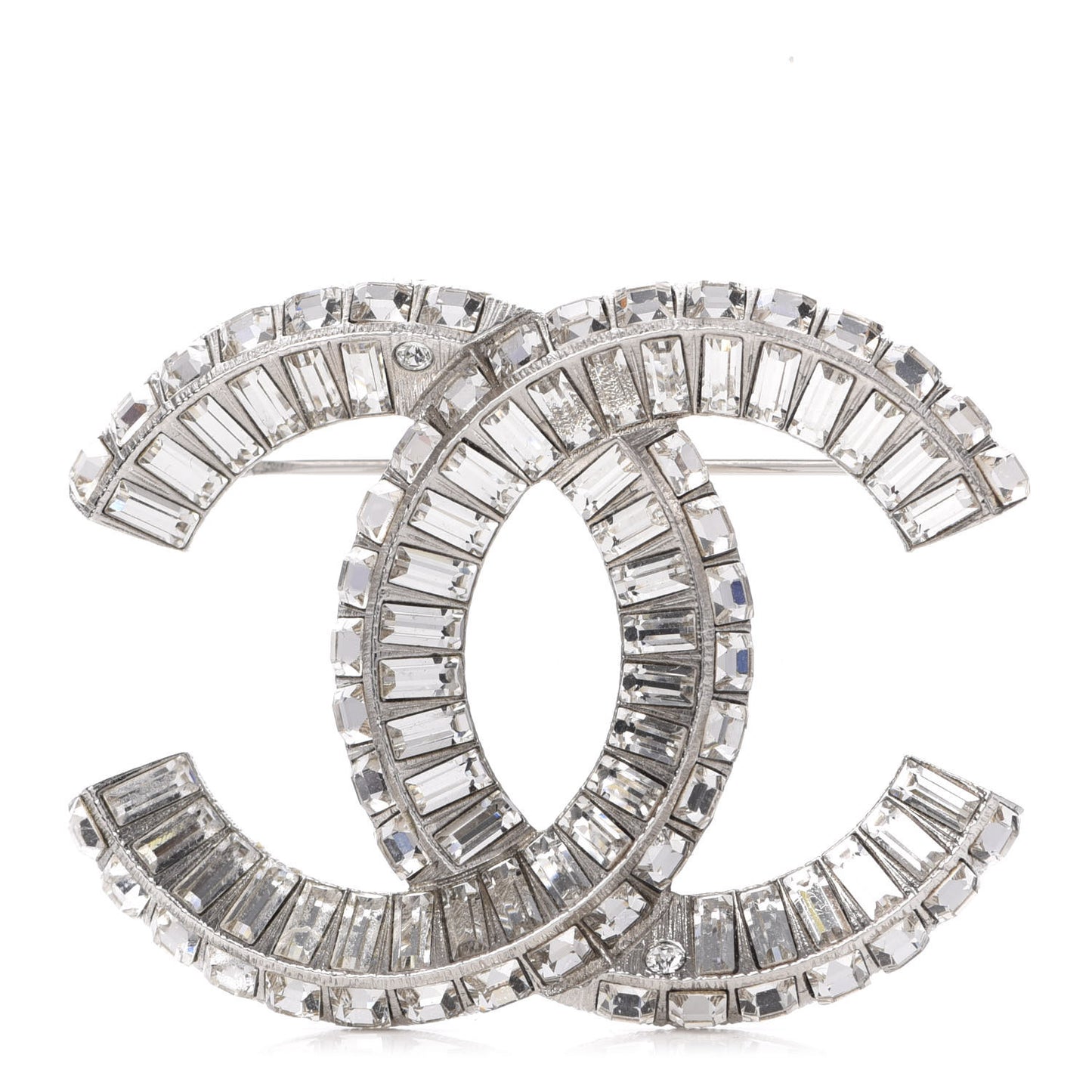 Baguette Crystal CC Brooch Silver