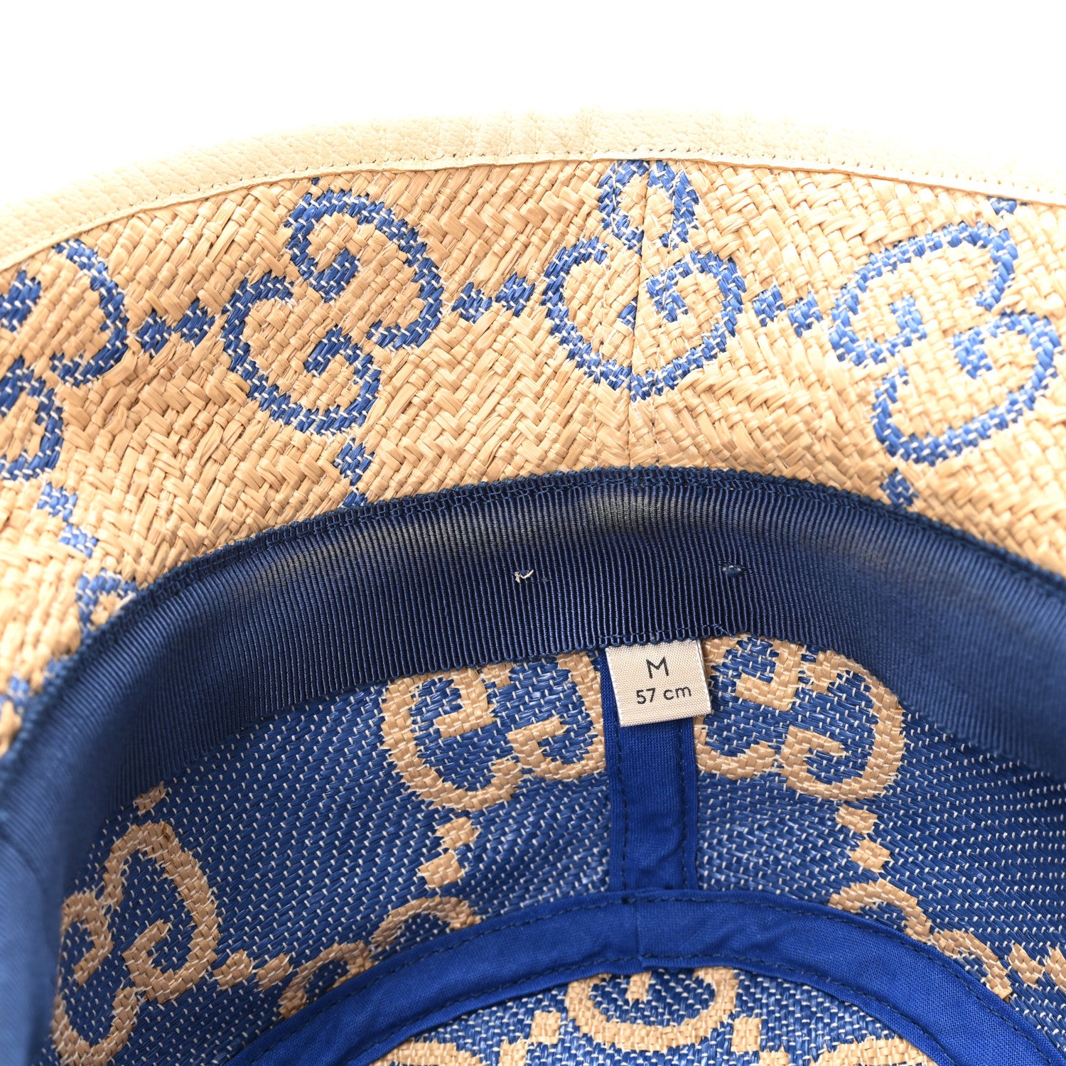 Gucci Raffia GG Monogram Embroidered Fedora Hat M Beige Blue 9 of 9