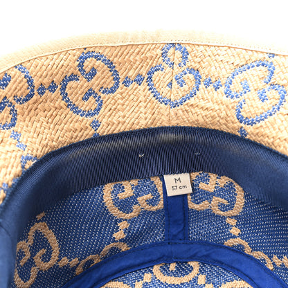Gucci Raffia GG Monogram Embroidered Fedora Hat M Beige Blue 9 of 9