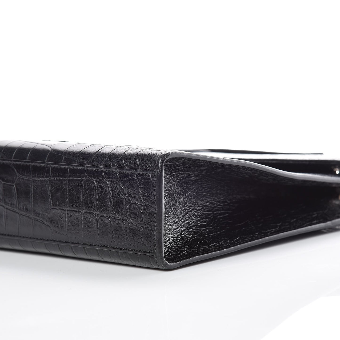 Calfskin Crocodile Embossed Monogram Large Satchel Black