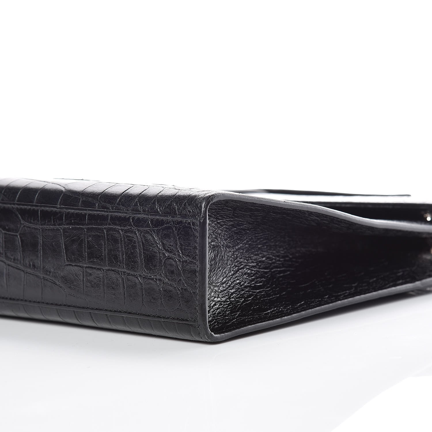 Saint Laurent Calfskin Crocodile Embossed Monogram Large Satchel Black 6 of 10