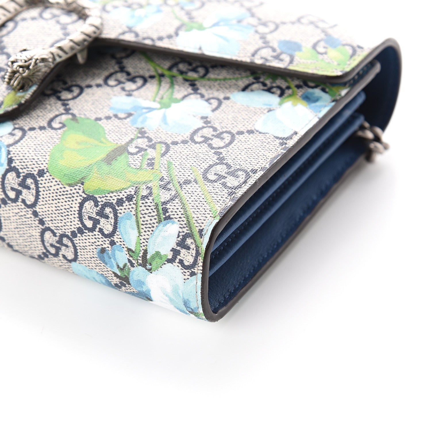 Gucci GG Supreme Monogram Blooms Mini Dionysus Chain Wallet Beige Blue Navy Vintage Blue 9 of 9