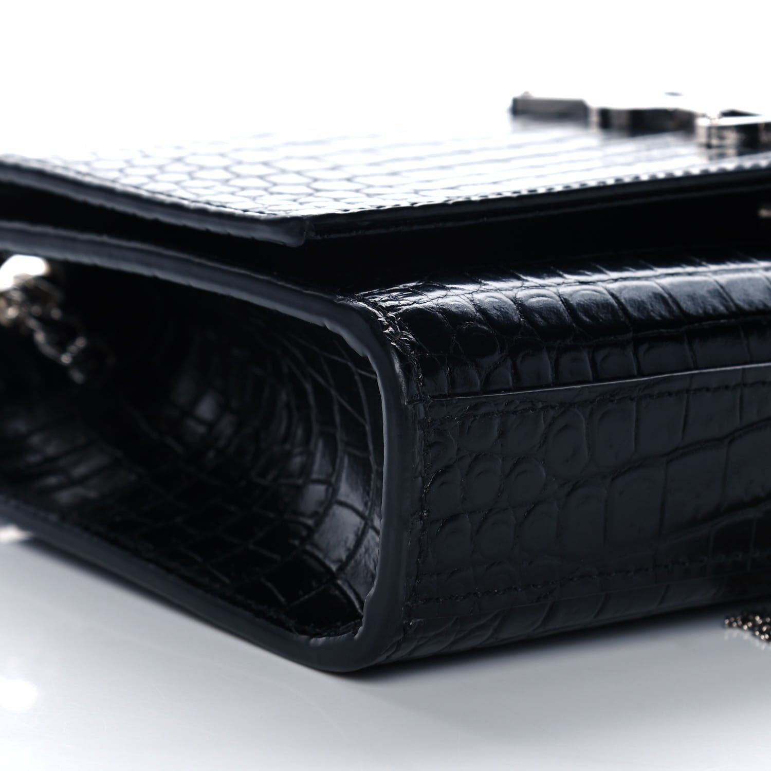 Saint Laurent Calfskin Crocodile Embossed Small Classic Monogram Kate Tassel Satchel Black 10 of 11