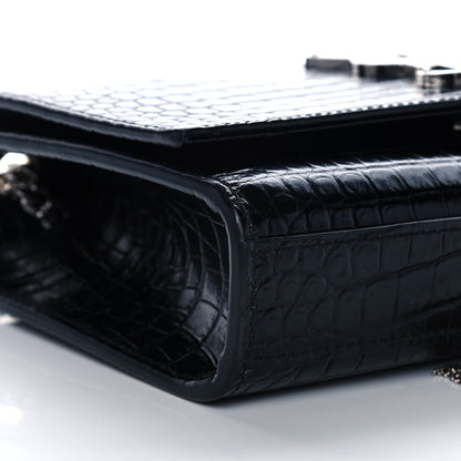 Saint Laurent Calfskin Crocodile Embossed Small Classic Monogram Kate Tassel Satchel Black 10 of 11