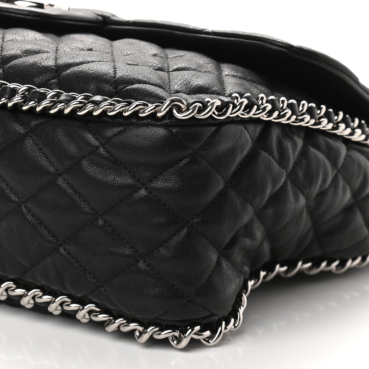 Washed Lambskin Quilted Maxi Chain Around Flap Black