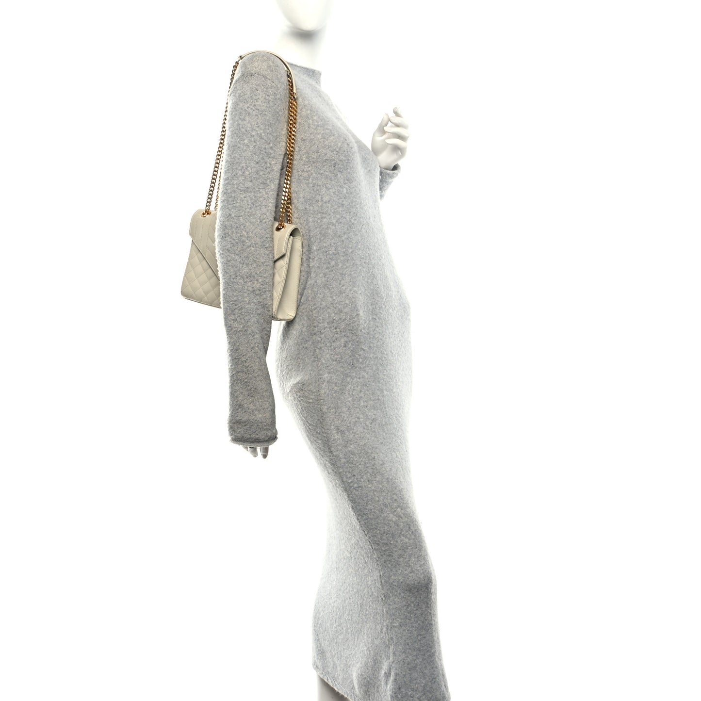 Grain De Poudre Textured Mixed Matelasse Medium Triquilt Monogram Satchel Crema Soft