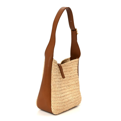 Saint Laurent Raffia Calfskin Le 5 A 7 Small Hobo Natural Brick 4 of 14
