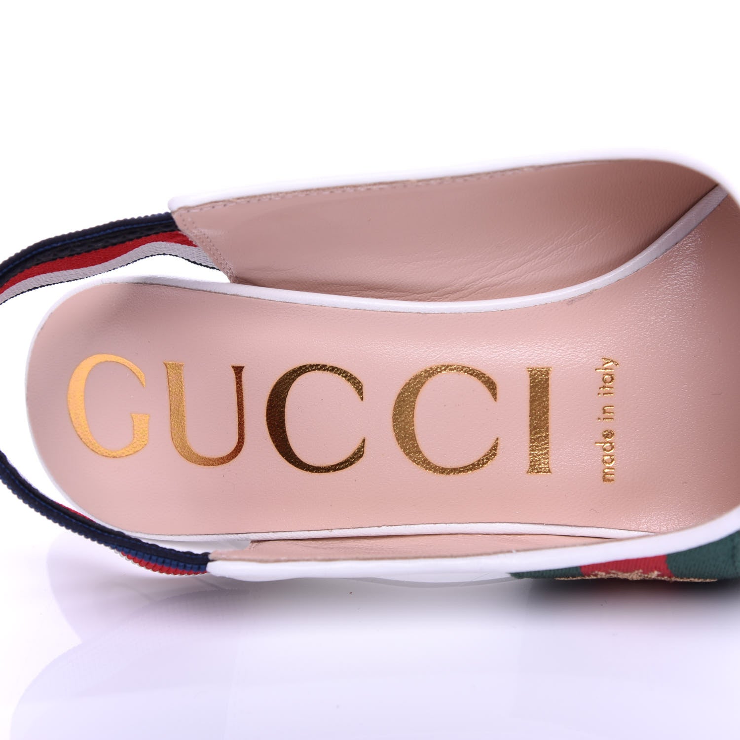 Gucci Malaga Kid Web Sylvie High Heel Slingback Pumps 36.5 White 8 of 11