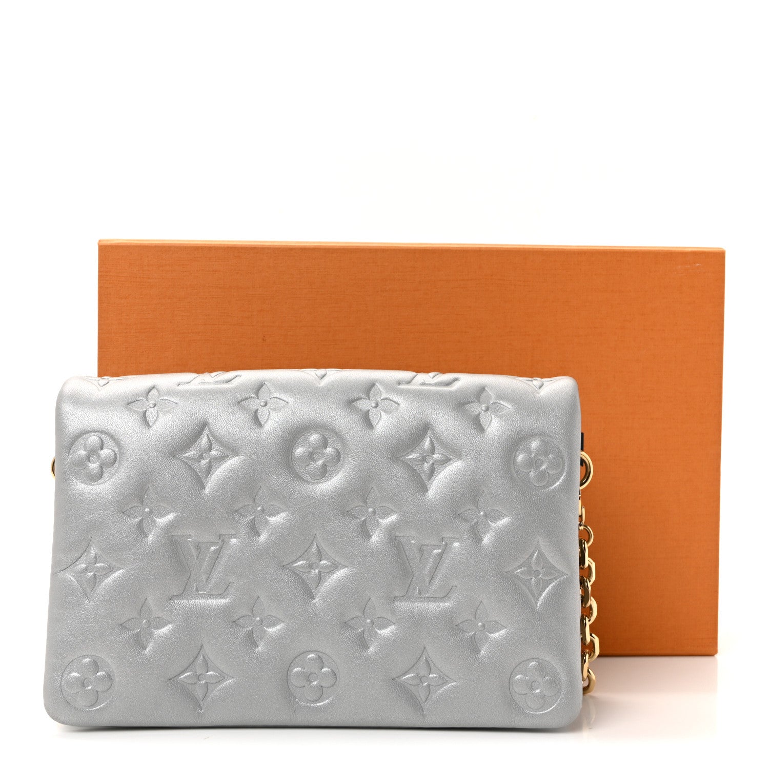 Louis Vuitton Metallic Lambskin Embossed Monogram Pochette Coussin Silver 10 of 10