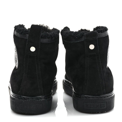 Hermes Suede Shearling Womens Jimmy High Top Sneakers 35.5 Black 5 of 7