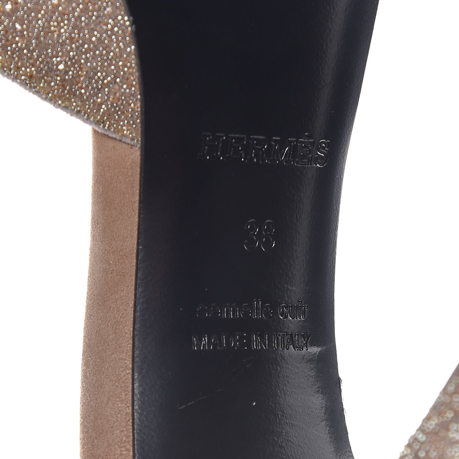 Hermes Poudre De Cristal Chevre Velours Krystal Sandals 38 Pale Beige Rose 7 of 8