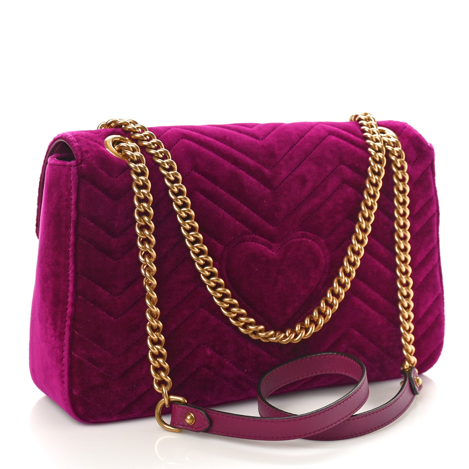 Gucci Velvet Matelasse Medium GG Marmont Shoulder Bag Fuchsia Violet Cyclamen 3 of 9