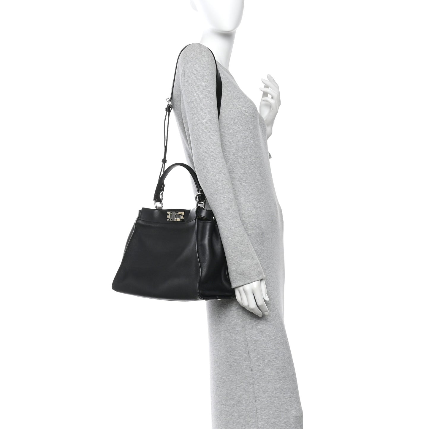 Vitello Dolce Shiny Nappa Plexglass Granite Medium Peekaboo Iconic Satchel Black