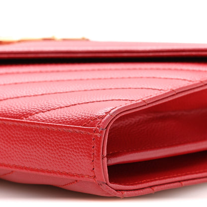 Saint Laurent Grain De Poudre Matelasse Chevron Monogram Chain Wallet Red 11 of 12