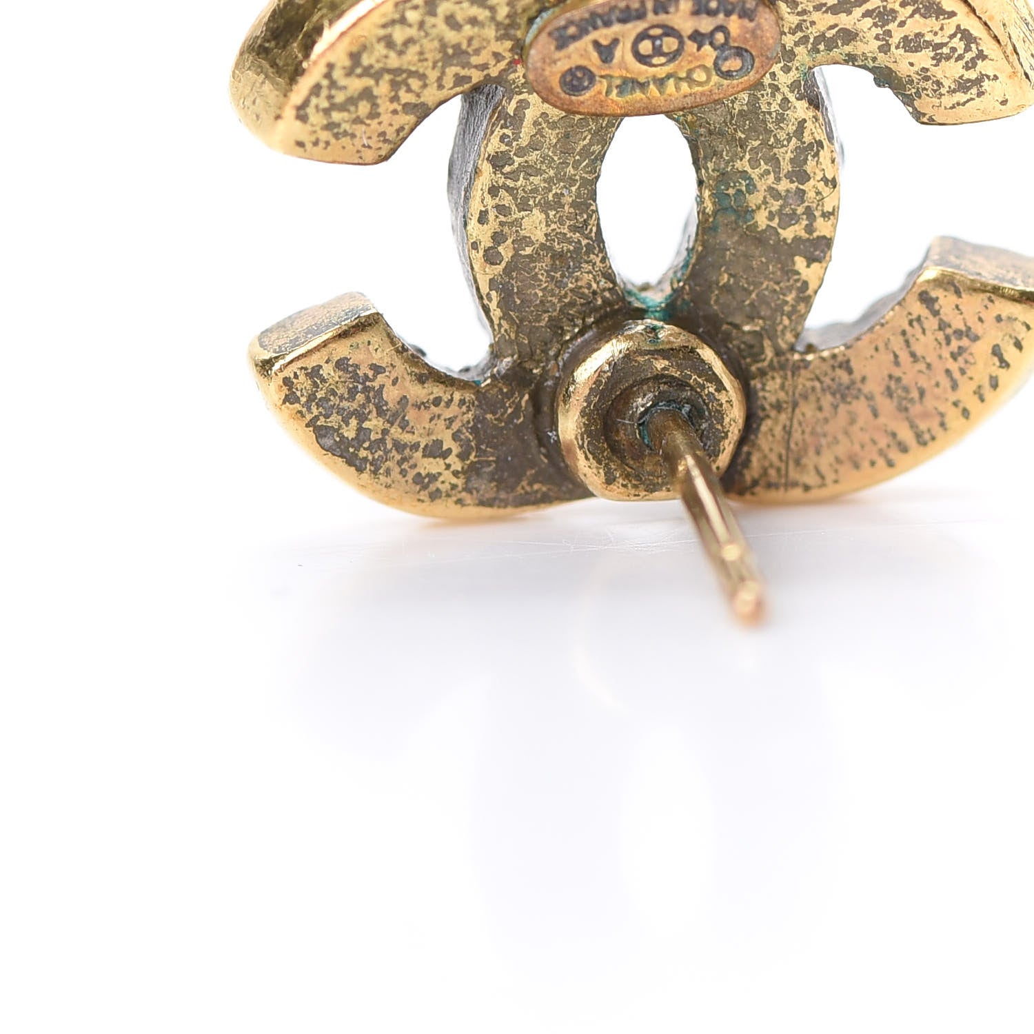 Chanel Crystal CC Earrings Gold Purple 6 of 7
