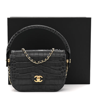 Chanel Calfskin Crocodile Embossed Turn Around Mini Flap Dark Grey 12 of 12