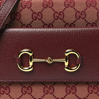 Gucci Monogram Textured Dollar Calfskin Small Horsebit 1955 Shoulder Bag Sahara Rubino Chardonnay 8 of 11