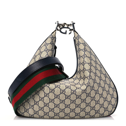 Gucci GG Supreme Monogram Textured Calfskin Web Large Attache Shoulder Bag Beige Blue 1 of 12