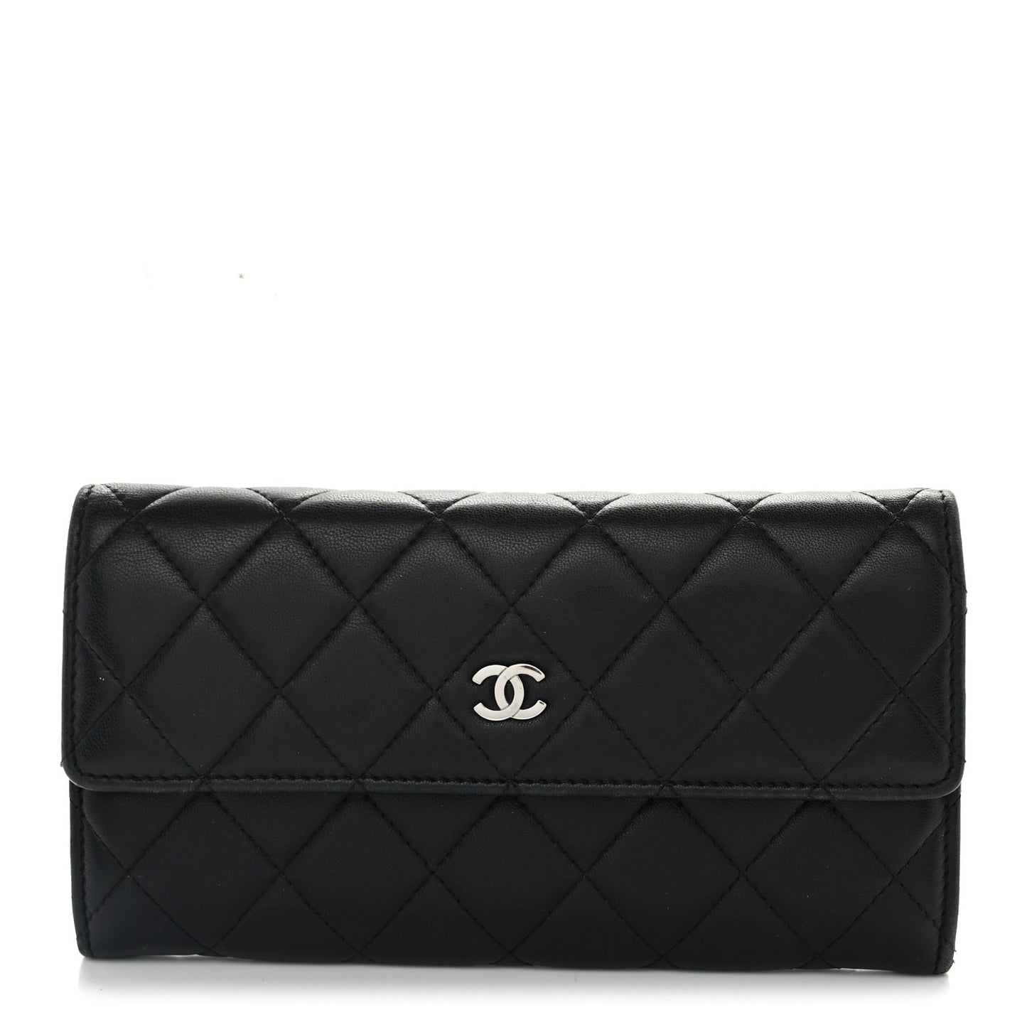 Lambskin Quilted Large Flap Wallet Black