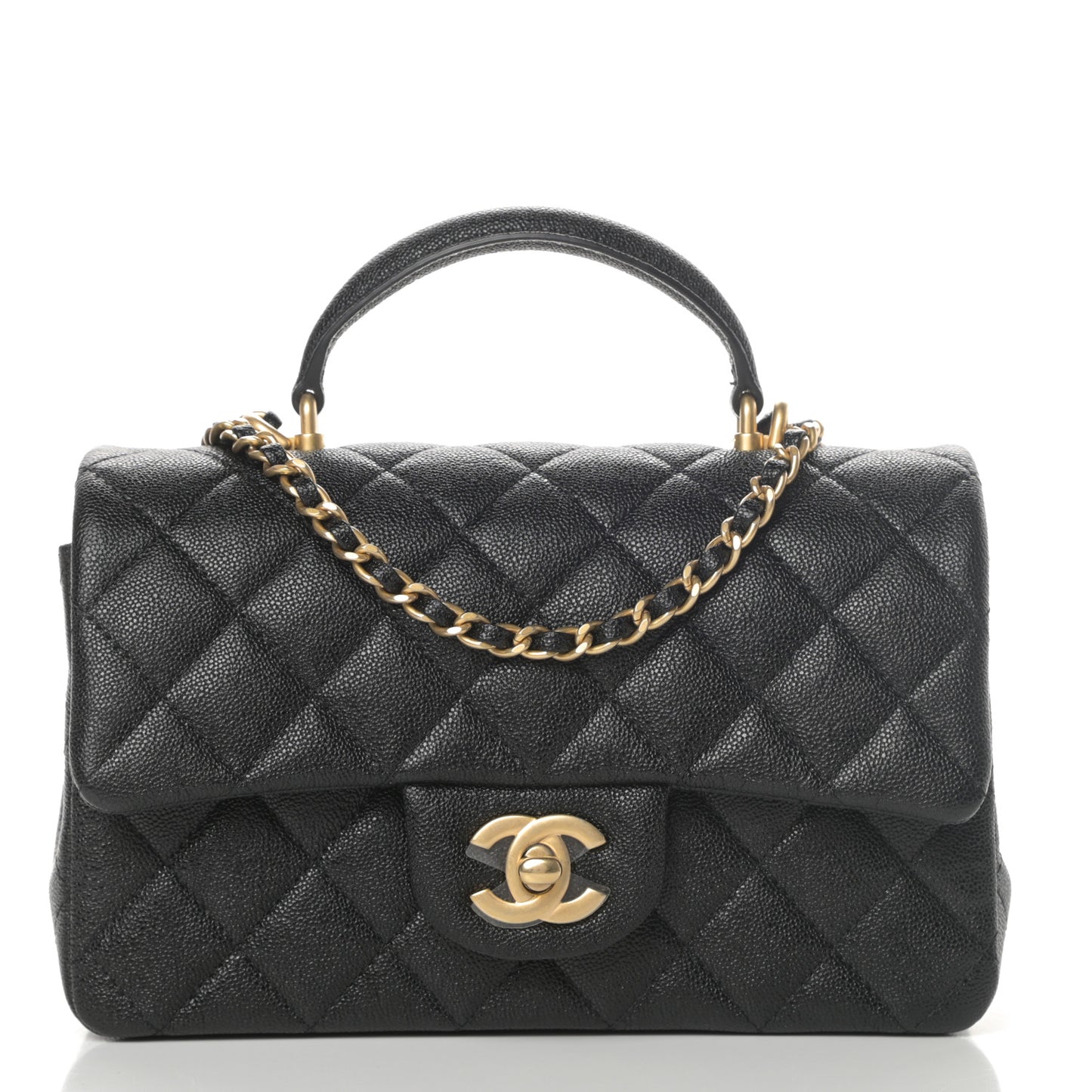 Caviar Quilted Mini Top Handle Rectangular Flap Black