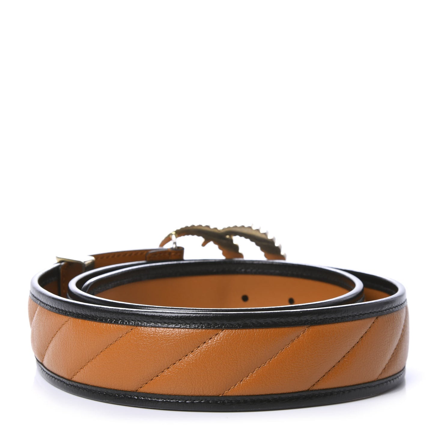 Azalea Calfskin Matelasse Diagonal Torchon Double G 40mm Belt 95 38 Cognac Black