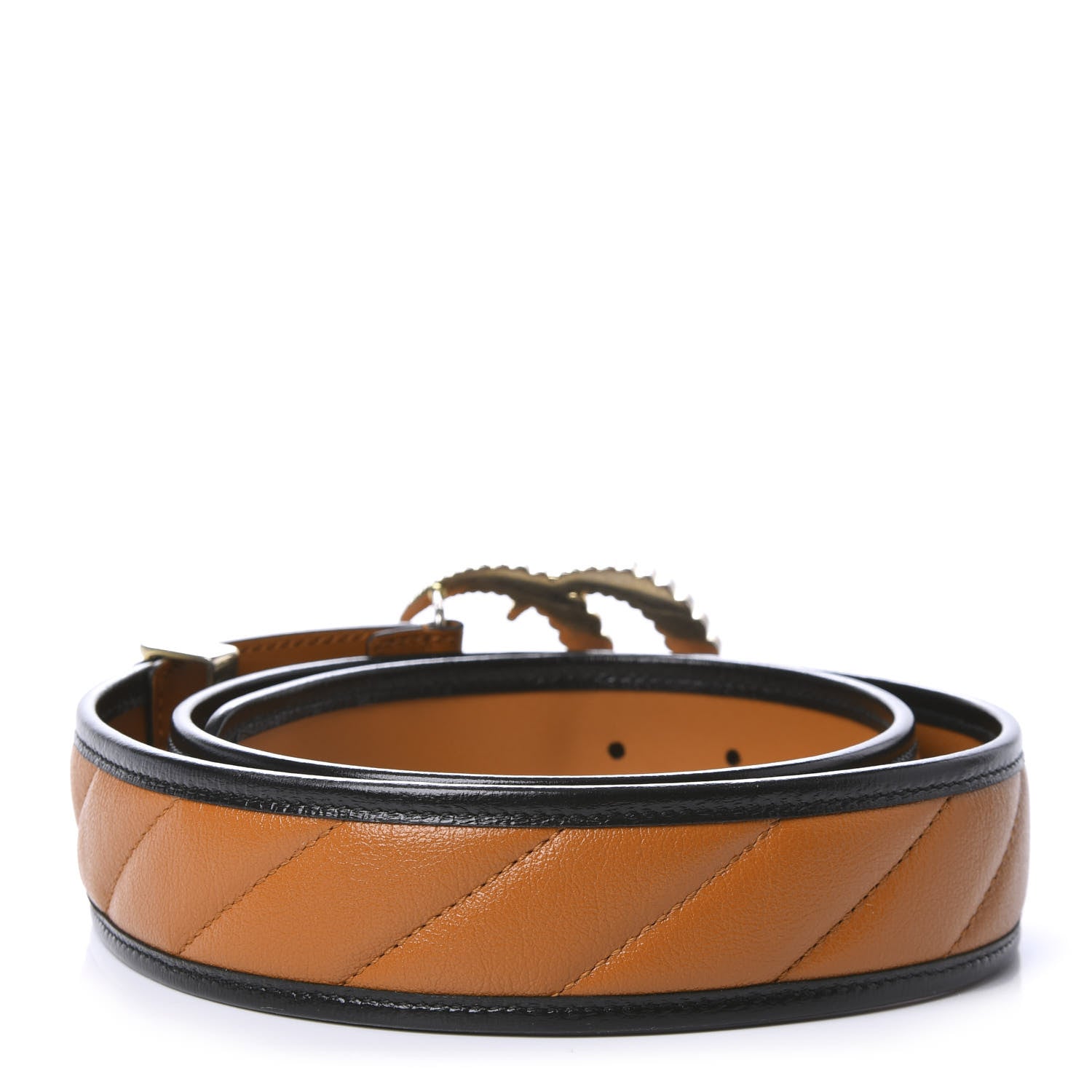 Gucci Azalea Calfskin Matelasse Diagonal Torchon Double G 40mm Belt 95 38 Cognac Black 2 of 3