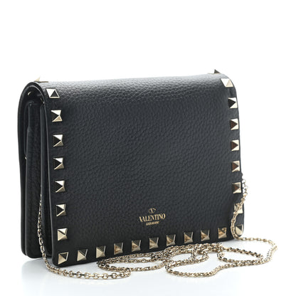 Valentino Garavani Pebbled Calfskin Rockstud Wallet on Chain Black 4 of 16