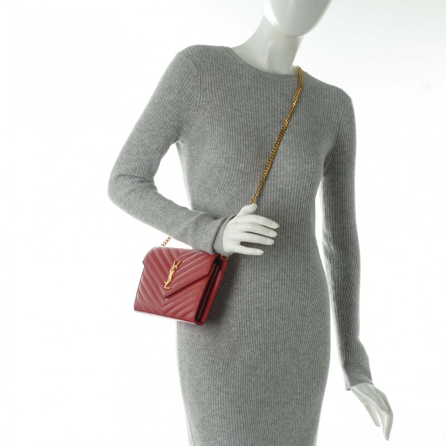 Grain De Poudre Matelasse Chevron Monogram Chain Wallet Red