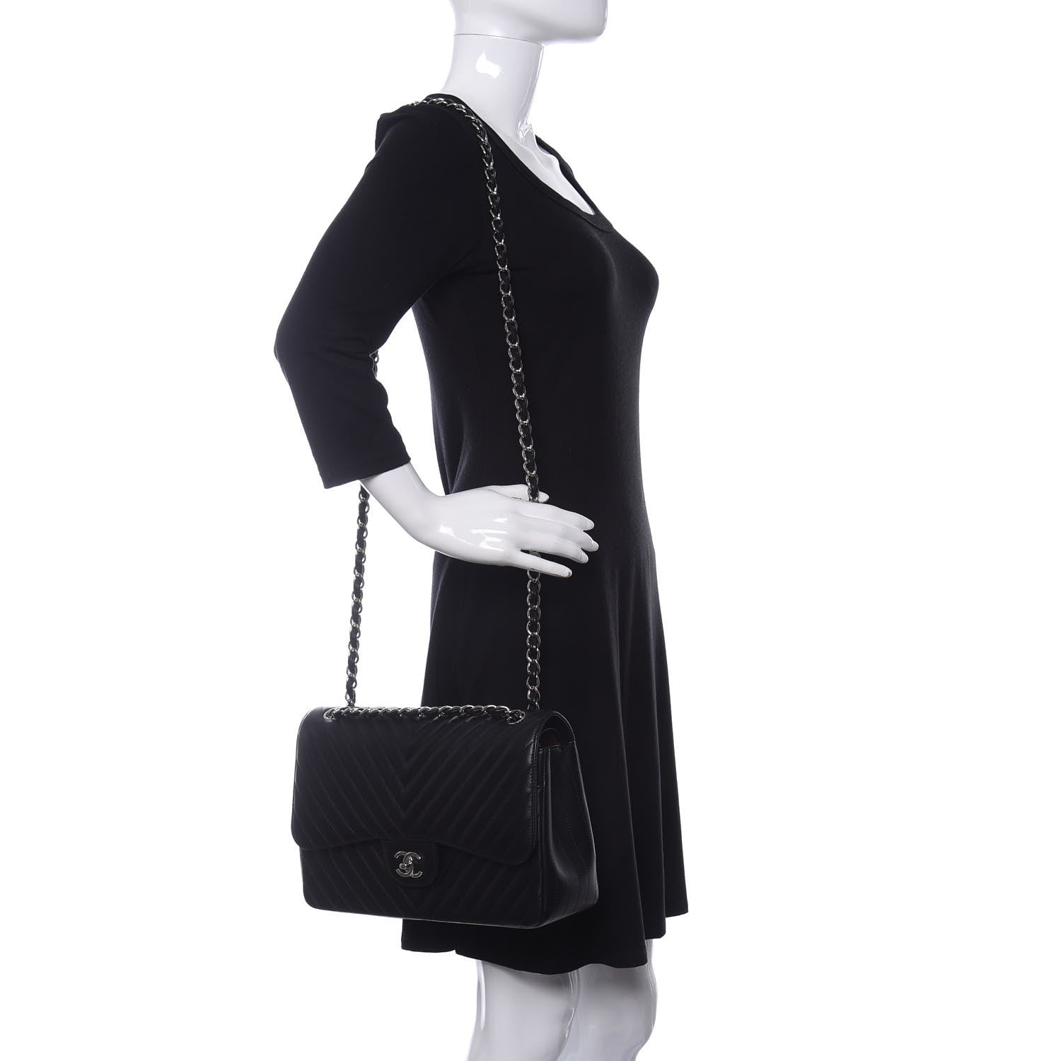 Chanel Lambskin Chevron Quilted Jumbo Double Flap Black 2 of 12