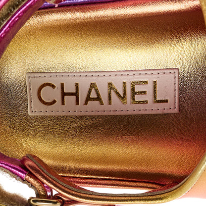 Chanel Metallic Laminated Calfskin Crystal Star CC Velcro Dad Sandals 40 Gold Multicolor 7 of 10