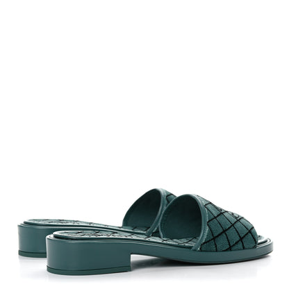 Chanel Embroidered Fabric Calfskin Slide Sandal 41 Green 4 of 10