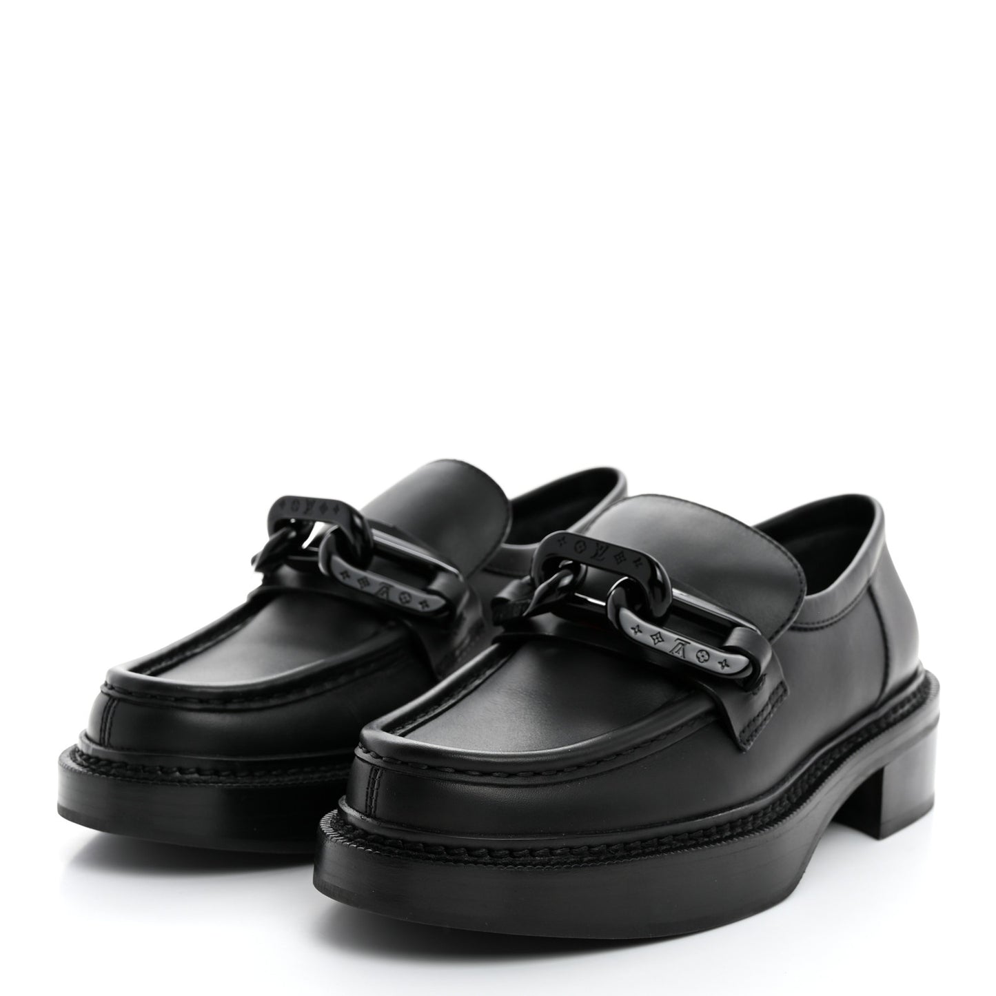 Calfskin Oversized Chain Academy Loafers 37 Black