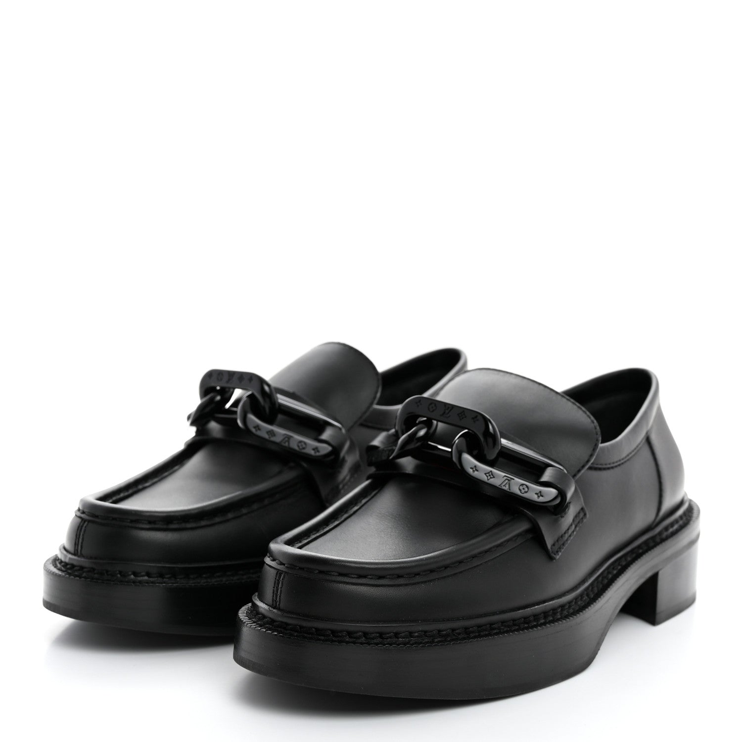 Louis Vuitton Calfskin Oversized Chain Academy Loafers 37 Black 3 of 8