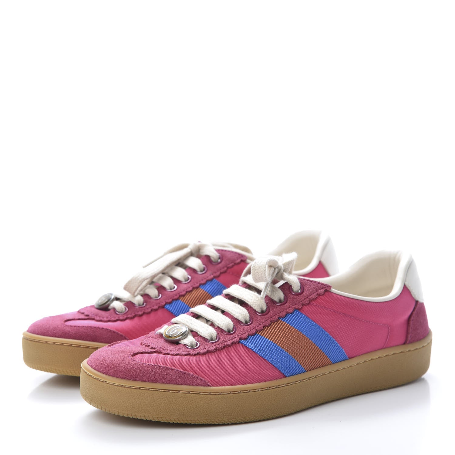 Gucci Nylon Suede Web Womens G74 Sneakers 36 Box Pink Old Rose Bright Splash 3 of 10