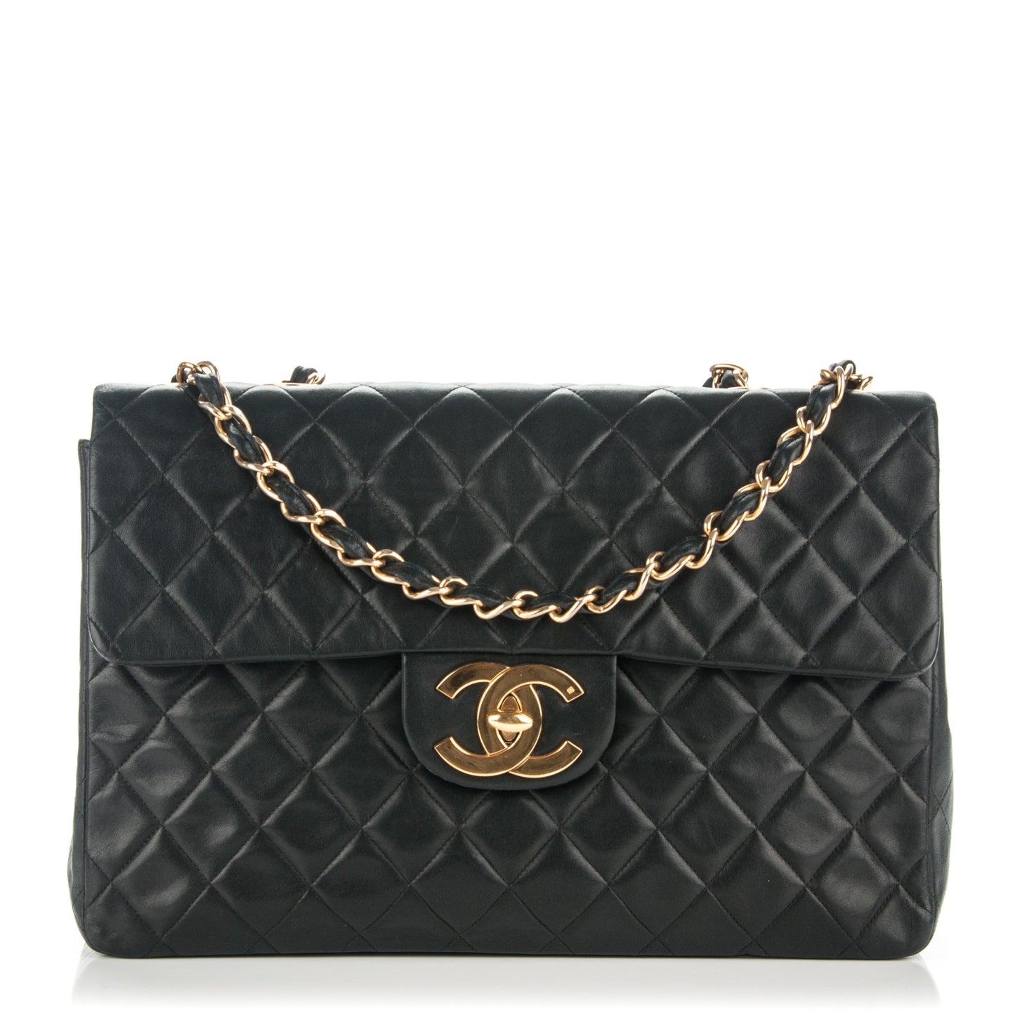 Lambskin Quilted XL Jumbo Single Flap Black