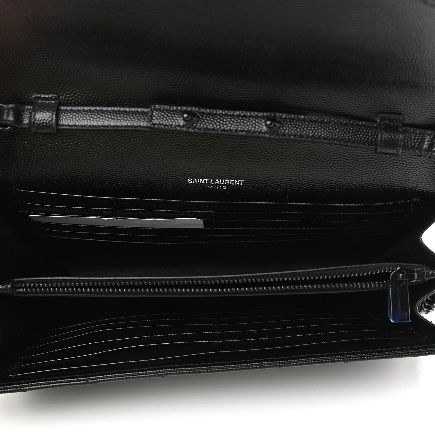 Saint Laurent Grain De Poudre Matelasse Chevron Monogram Chain Wallet Black 5 of 8