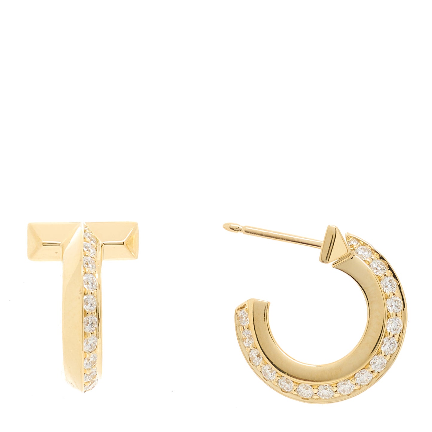 18K Yellow Gold Diamond T1 Hoop Earrings