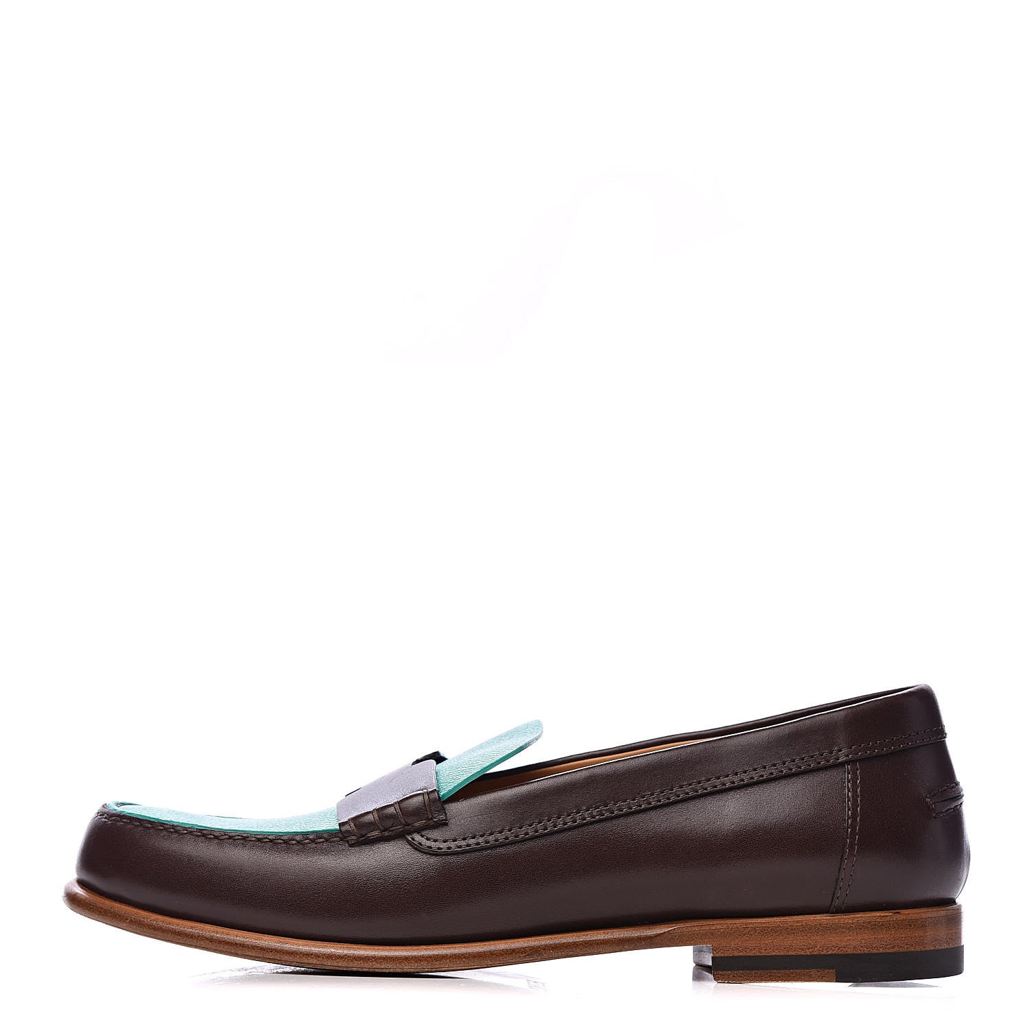 Hermes Calfskin Epsom Womens Kennedy Loafers 38.5 Tabac Bleu Atoll 1 of 15