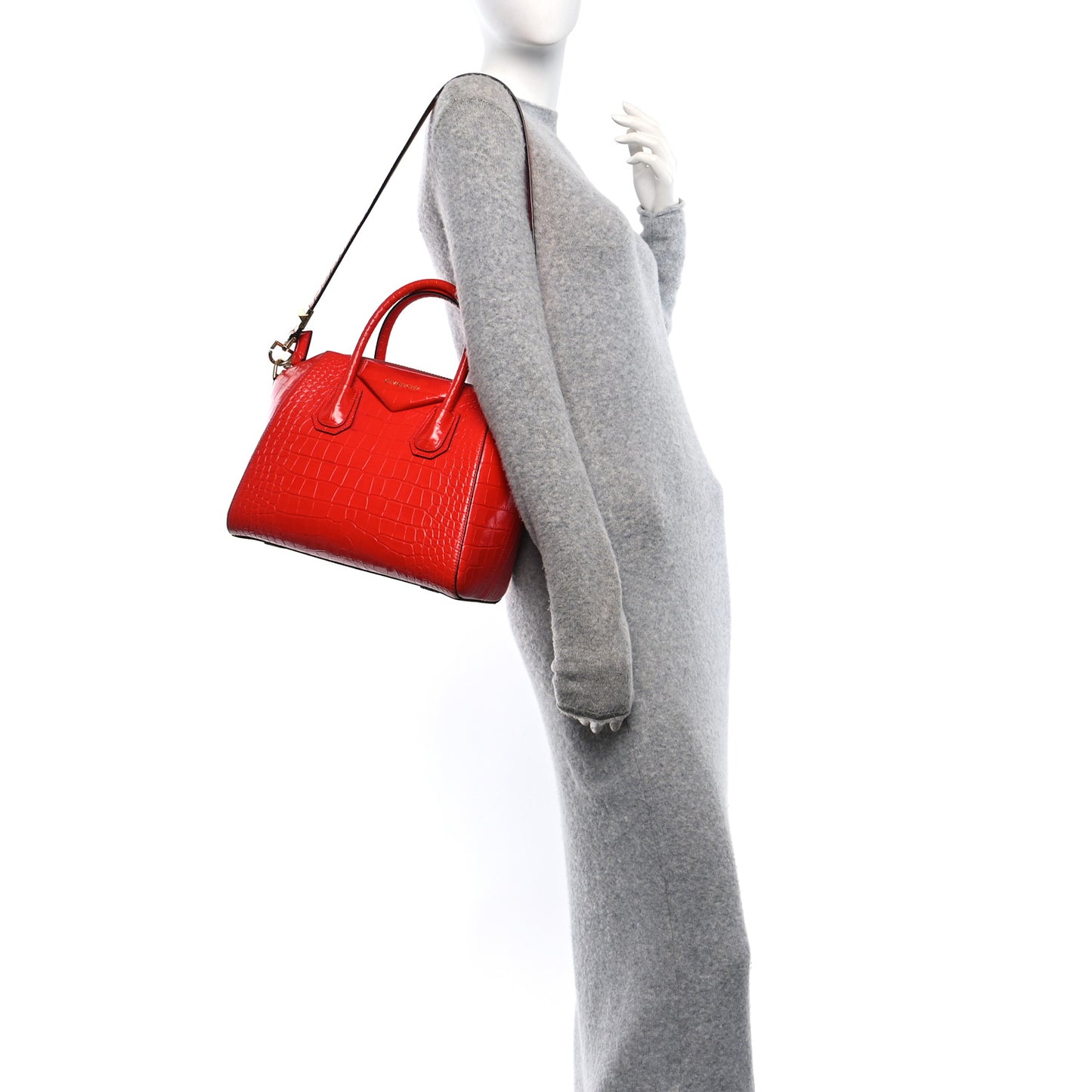 Calfskin Crocodile Embossed Small Antigona Red