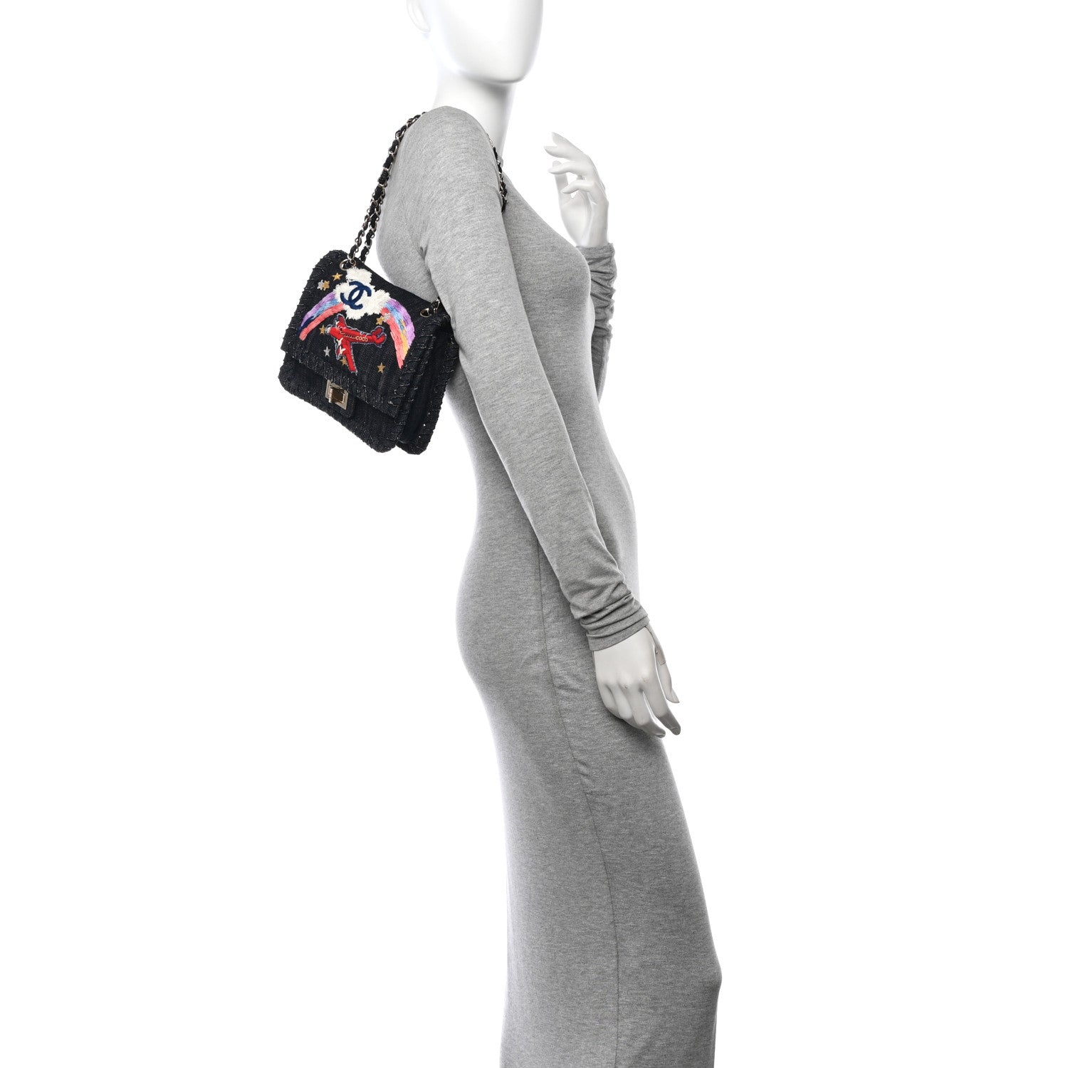 Chanel Denim Embroidered Night Flight Reissue Flap Blue 2 of 11