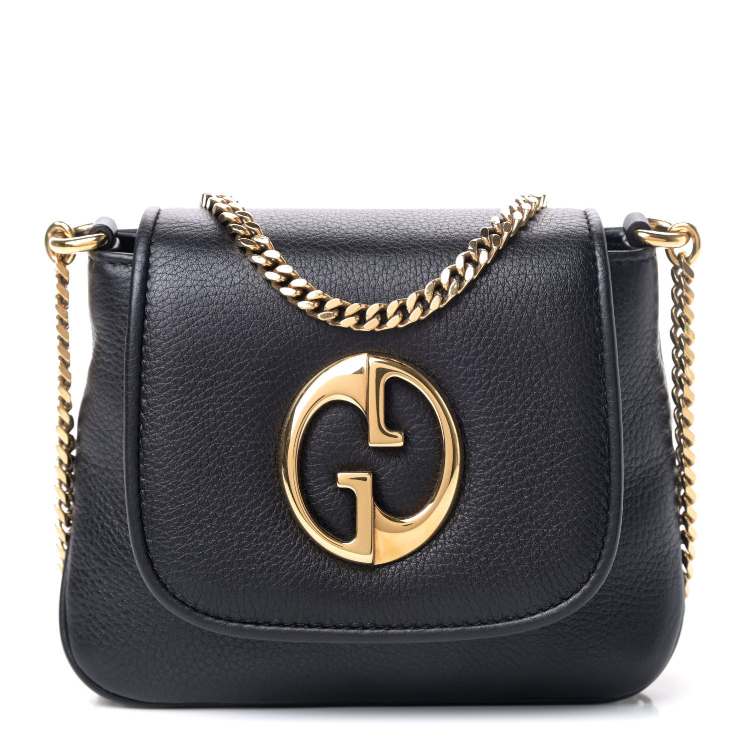 Gucci Pebbled Calfskin Small 1973 Chain Shoulder Bag Black 1 of 4