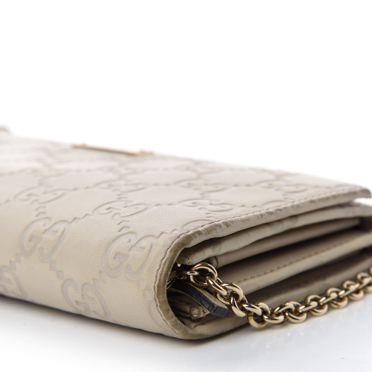 Gucci Guccissima Margaux Calfskin Metal Bar Chain Wallet Off White 9 of 16