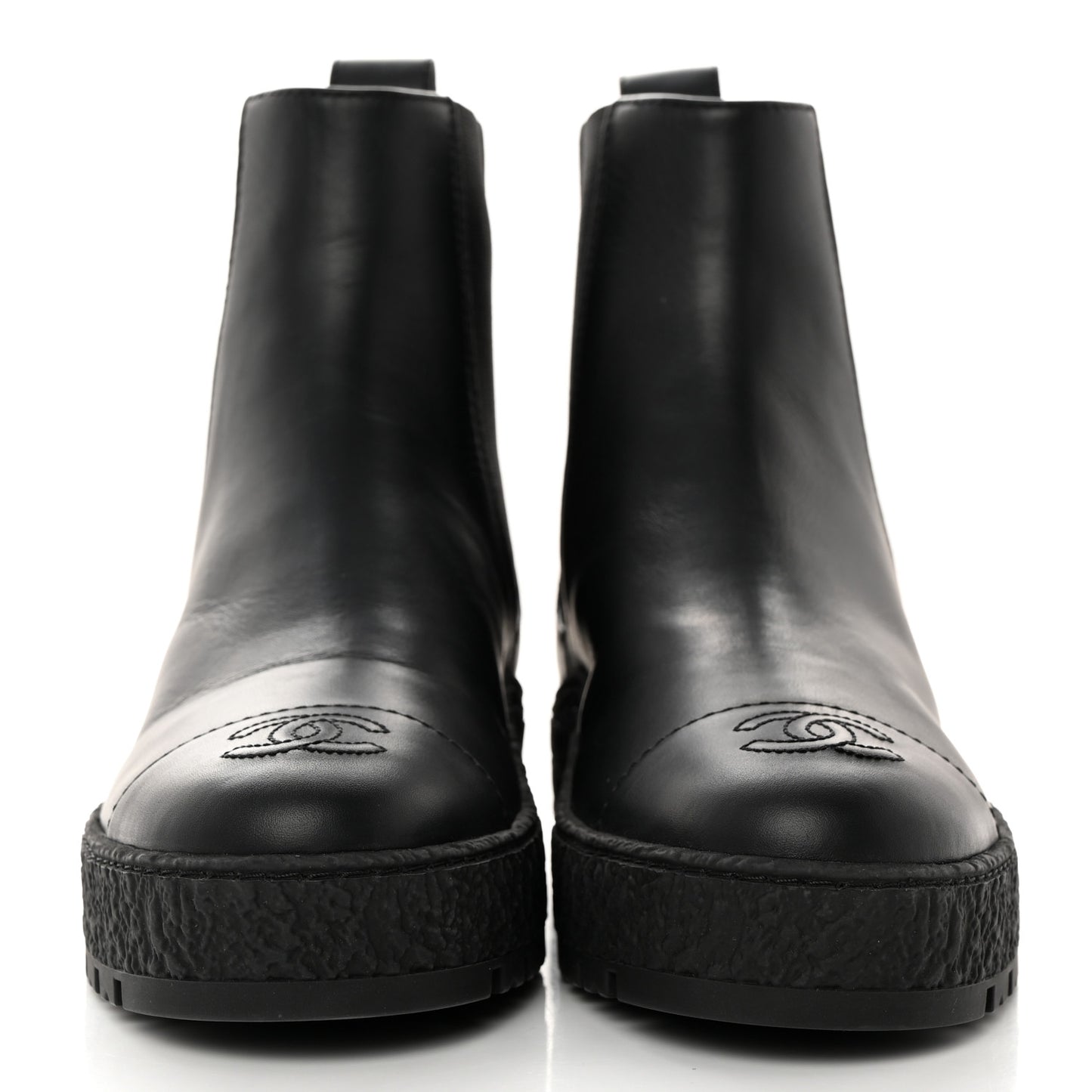 Calfskin Cap Toe CC Ankle Boots 37.5 Black
