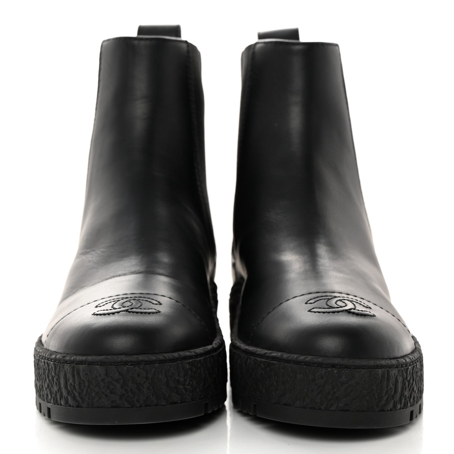 Chanel Calfskin Cap Toe CC Ankle Boots 37.5 Black 2 of 9