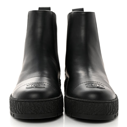 Chanel Calfskin Cap Toe CC Ankle Boots 37.5 Black 2 of 9