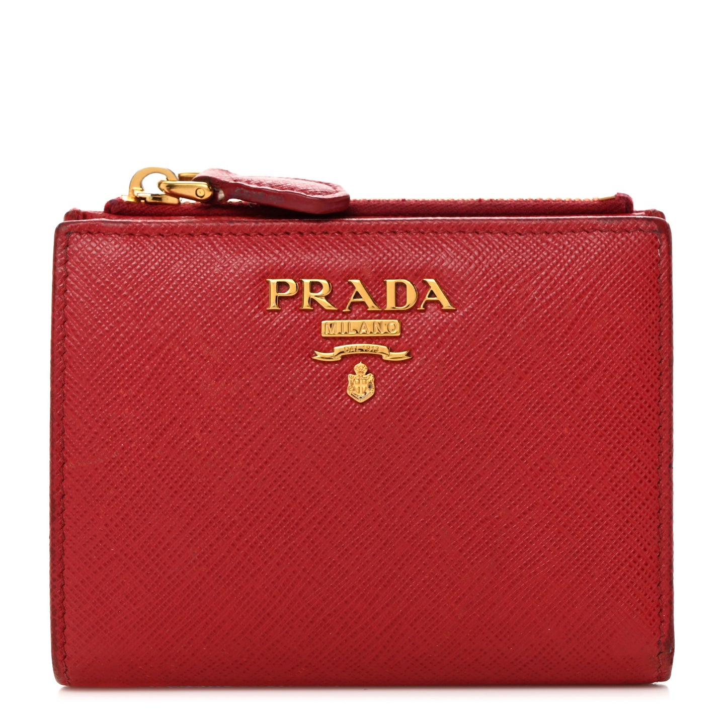 Saffiano Zip Top Compact Wallet Fuoco