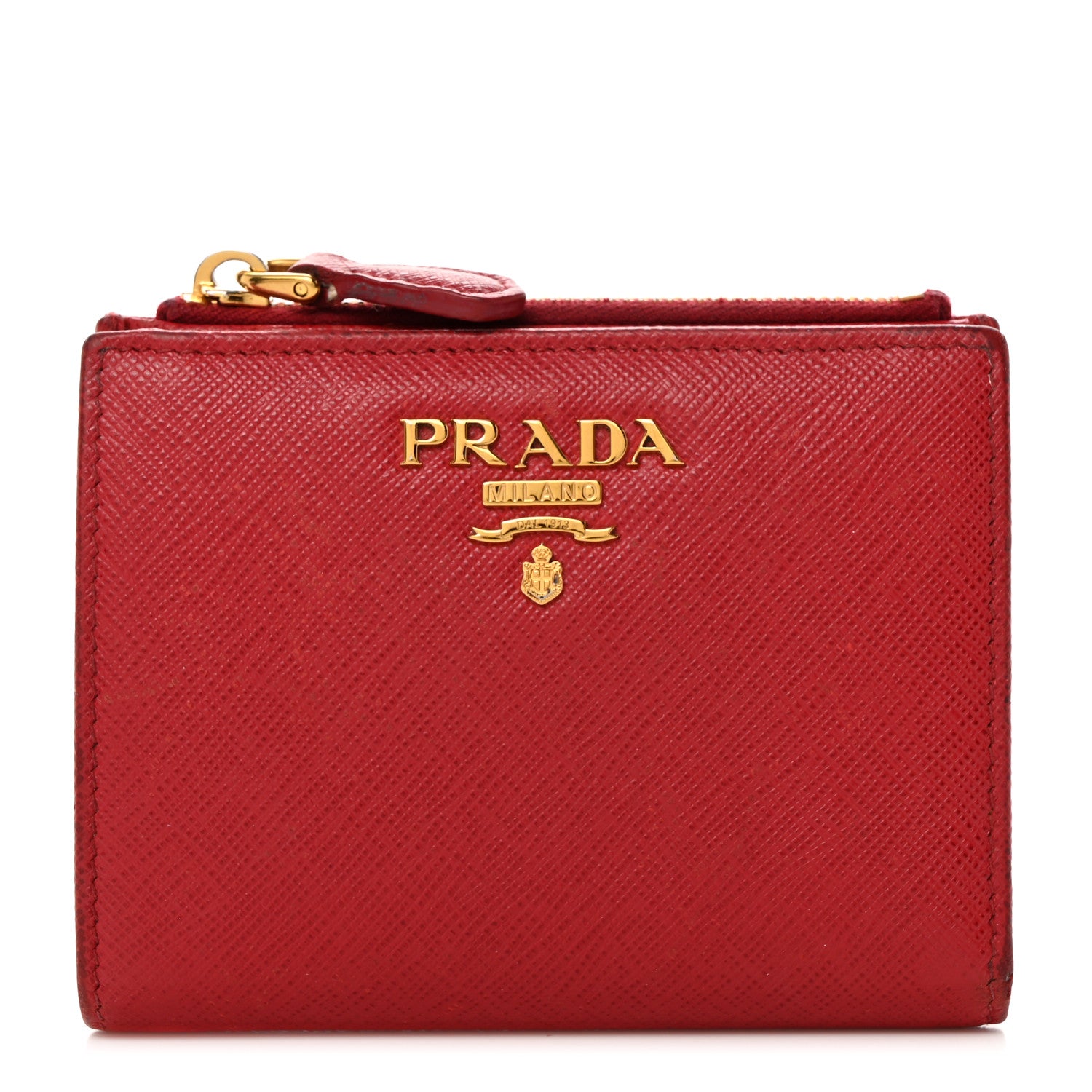 Prada Saffiano Zip Top Compact Wallet Fuoco 1 of 12