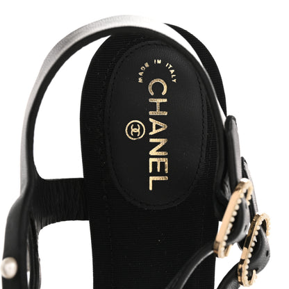 Chanel Lambskin Pearl Thong Sandals 38.5 Black 7 of 8
